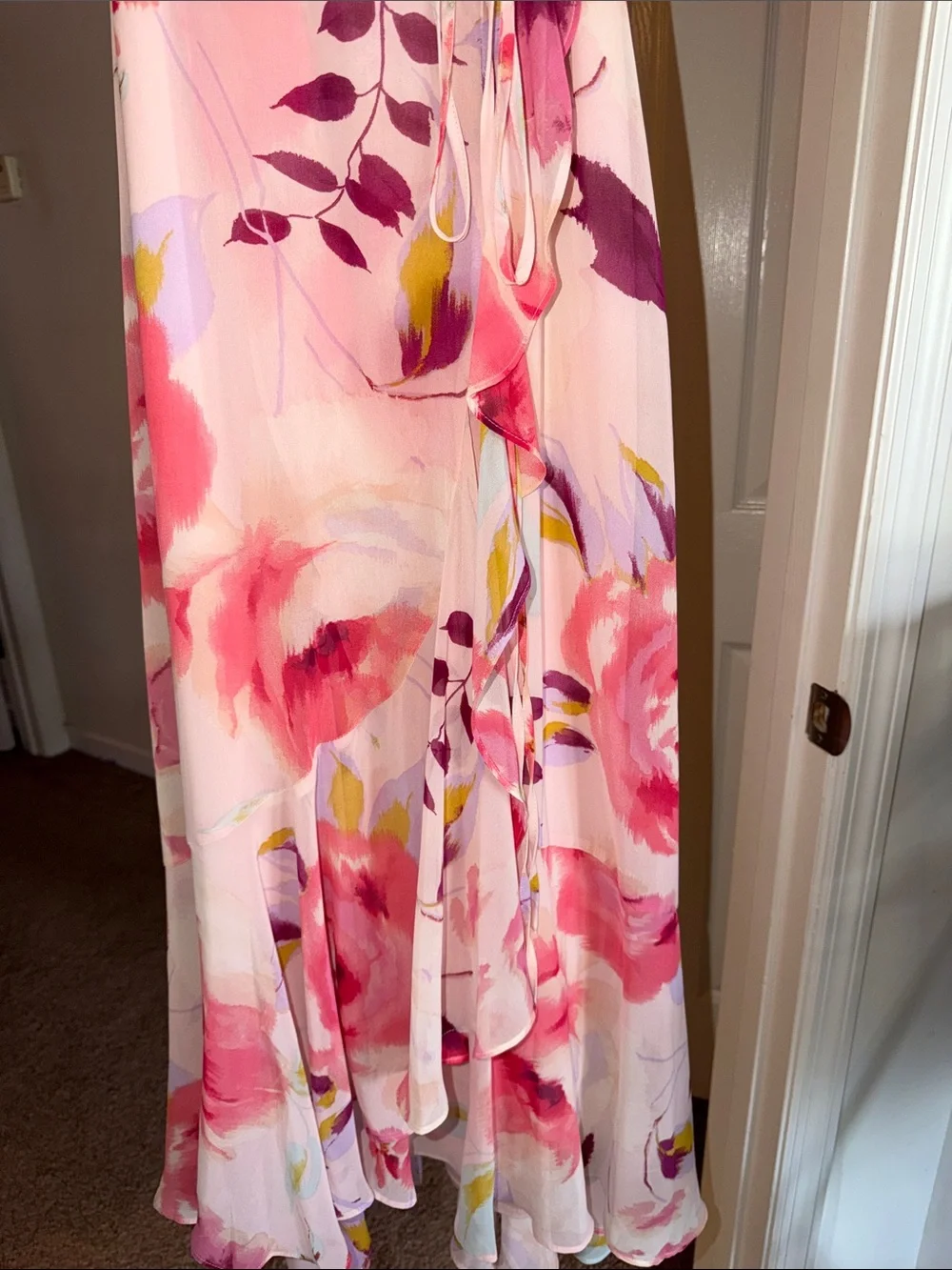 Taylor Pink Floral Wrap Maxi Dress with Flutter Sleeves